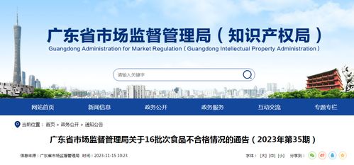 廣東省市場監督管理局關于16批次食品不合格情況的通告（2023年第35期）